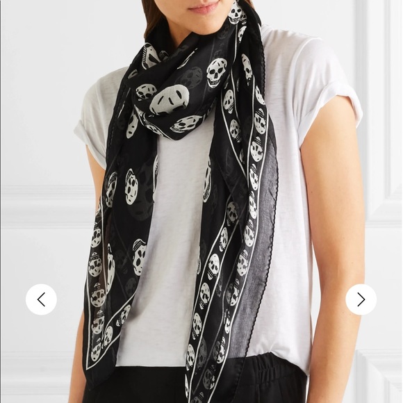 Alexander McQueen printed silk chiffon scarf black - Picture 1 of 6